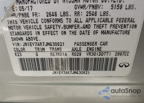 2018 Infiniti Q50 3.0T Luxe from USA, damaged, VIN JN1EV7AR7JM430621